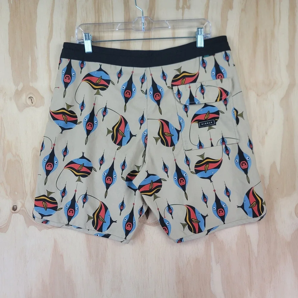Vissla Board Shorts Mens 34 Beige Angler Fish Upcycle Coconut Poly Stretch